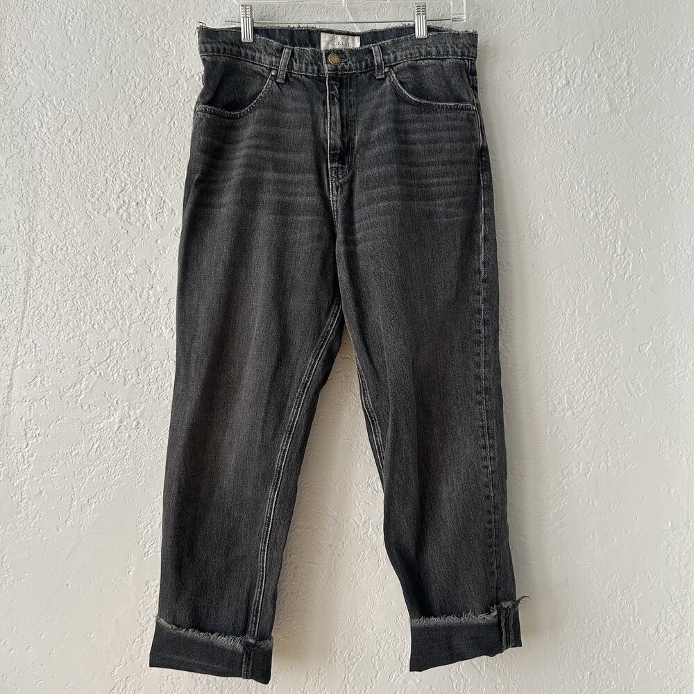 The Great Slouch Taper Jeans Gray Distressed Raw Hem 28 Loose 100% Cotton USA